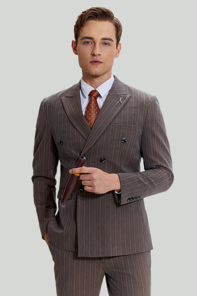 Coffee Pinstripe 3 Piece Men's Party Suits