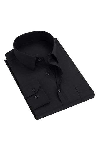 Men's Black Solid Long Sleeves Suit Shirt