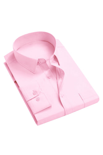 Pink Men's Solid Long Sleeves Collar Dress Suit