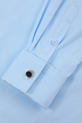 Men's Light Blue Collar Solid Long Sleeves Dress Shirt