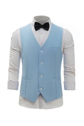 Light Blue Single Breasted Shawl Lapel Men's Suit Vest