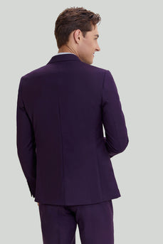 Purple Notched Lapel 3 Piece One Button Men's Suits