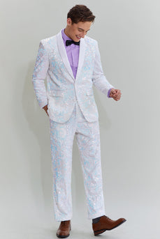 Sparkly White Sequined 2 Piece Men's Formal Party Suits