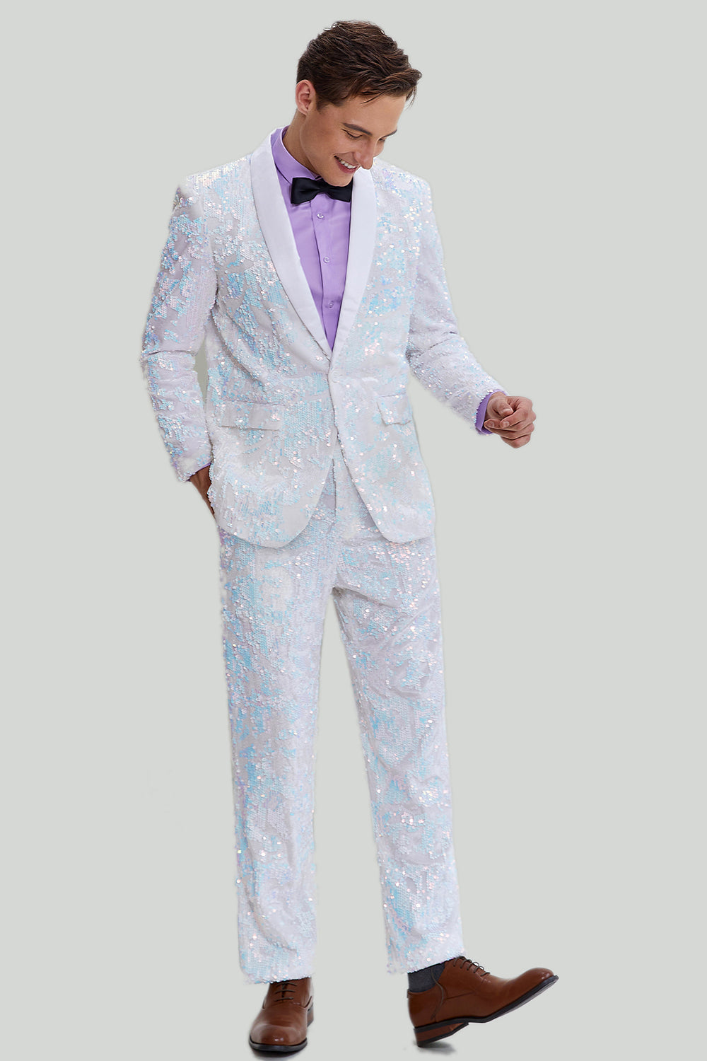 Men's Slim Fit 2 Piece Suit One Button Shawl Lapel Tuxedo for Party