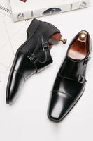 Load image into Gallery viewer, Black Monk Strap Men&#39;s Leather Slip-On Dress Shoes