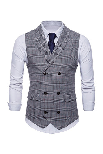 Grey Pinstripe Double Breasted Shawl Lapel Men's Suit Vest