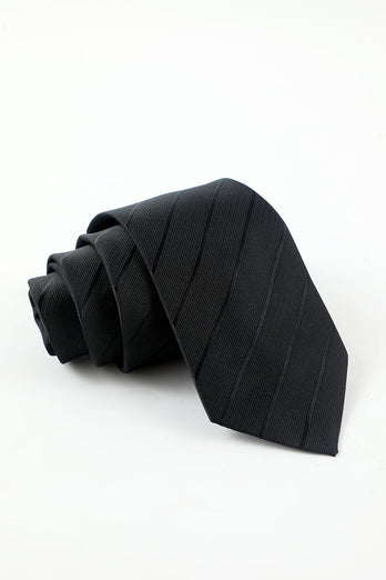 Black Stripe Men's 5-Piece Accessory Set Tie and Bow Tie Pocket Square Flower Lapel Pin Tie Clip