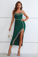 Load image into Gallery viewer, Dark Green Strapless Semi Formal Dress with Slit