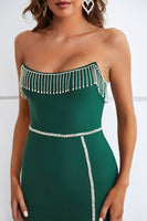 Load image into Gallery viewer, Dark Green Strapless Semi Formal Dress with Slit
