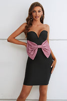 Load image into Gallery viewer, Black Sweetheart Bodycon Semi Formal Dress with Bowknot