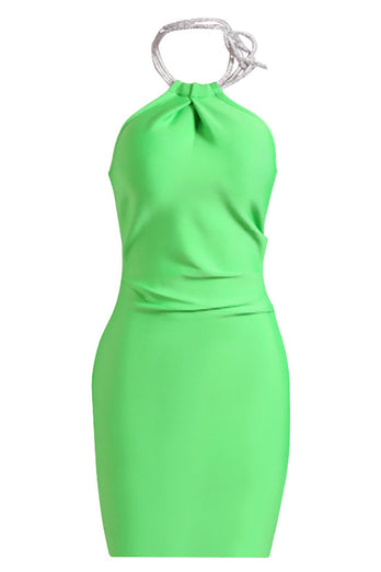 Green Halter Backless Bodycon Cocktail Dress