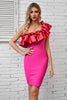 Load image into Gallery viewer, Hot Pink One Shoulder Cocktail Dress with Ruffles