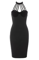 Load image into Gallery viewer, Black Bodycon Halter Semi Formal Dress