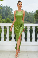 Load image into Gallery viewer, Green Ruffles Sparkly Cocktail Dress with Slit
