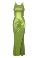 Load image into Gallery viewer, Green Ruffles Sparkly Cocktail Dress with Slit