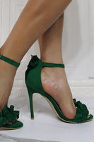 Load image into Gallery viewer, Dark Green Stiletto Flower High Heel Sandals
