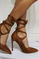 Load image into Gallery viewer, Brown Strappy Stiletto Pointed Toe Shoes