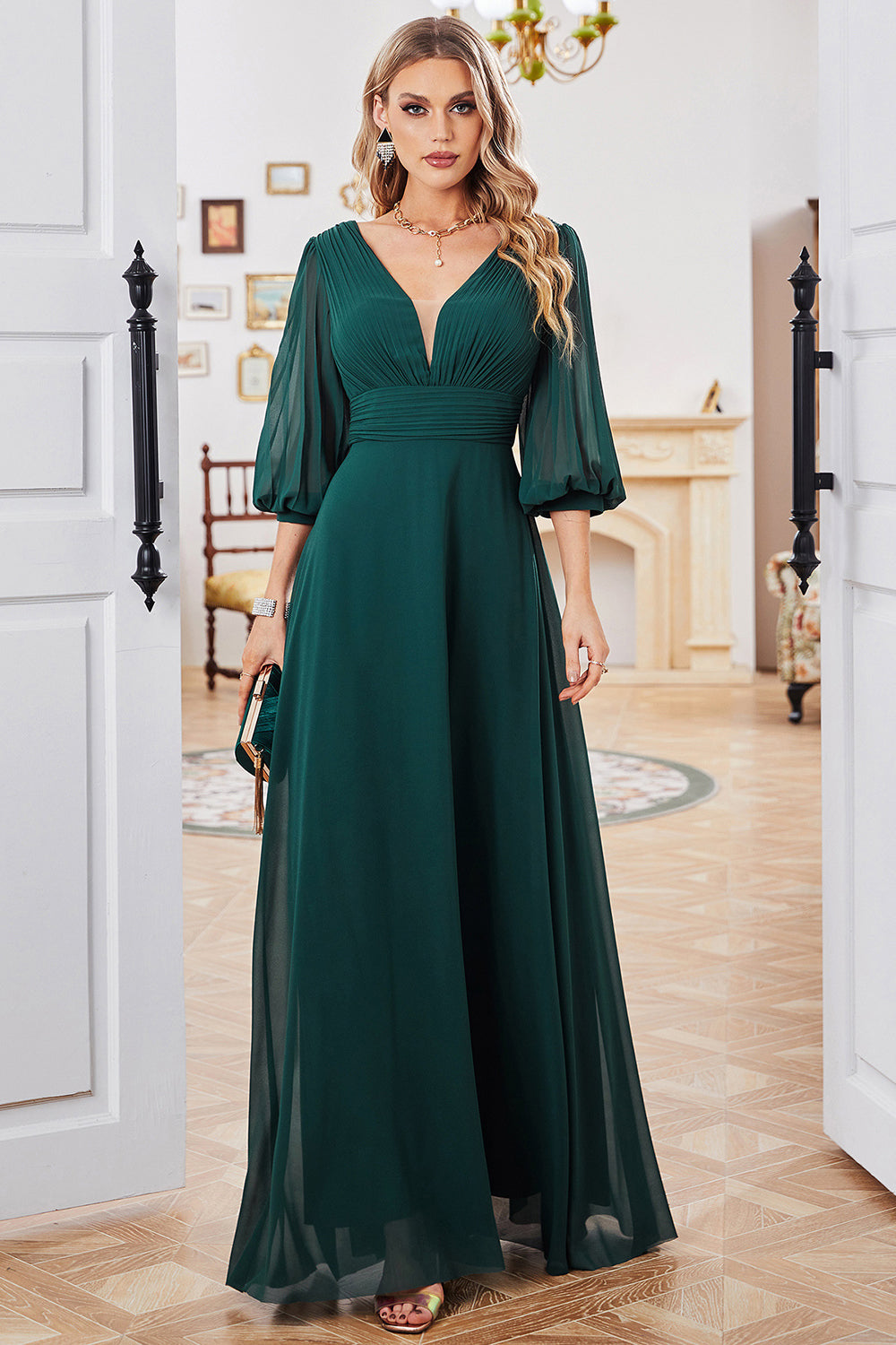 Dark Green Mother of Bride Dress with Sleeves