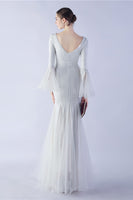 Load image into Gallery viewer, Dark Green Sequin V-neck Long Sleeves Mermaid Formal Dress