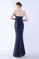 Load image into Gallery viewer, Black Spaghetti Straps Sheath Sequin Formal Dress with Feather