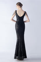 Load image into Gallery viewer, Lilac Mermaid V Neck Sequin and Beaded Ostrich Feathers Evening Dress With Slit