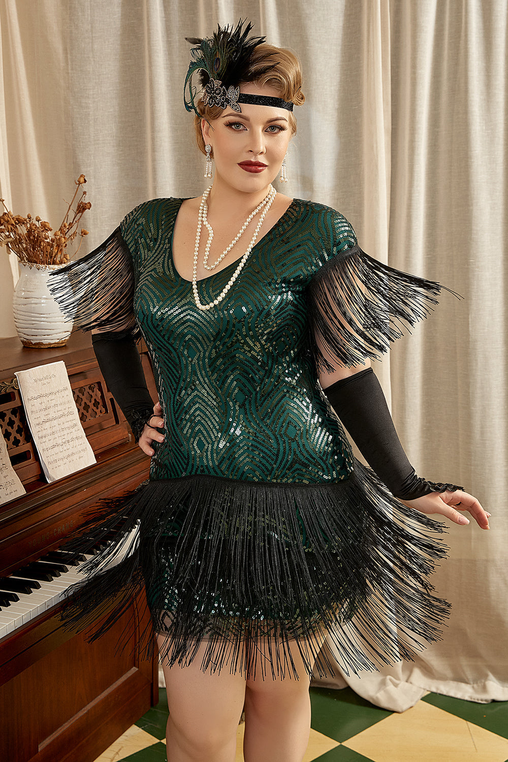 Dark Green Plus Size 1920s Gatsby Dress