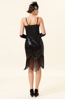 Load image into Gallery viewer, Spaghetti Straps Black Silver 1920s Dress