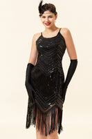 Load image into Gallery viewer, Spaghetti Straps Black Silver 1920s Dress