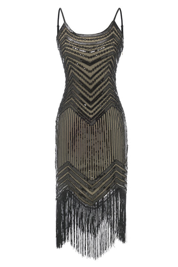 Black Red Spaghetti Straps 1920s Dress