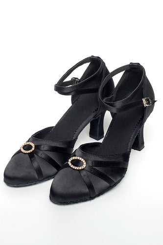 Black High Heel Diamond Buckle Modern 1920s Dance Shoes