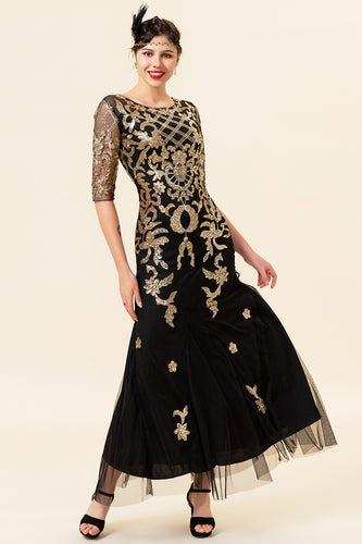 Black Golden Sequins 1920s Dress