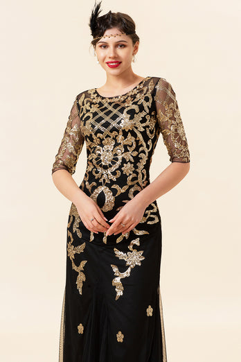 Black Golden Sequins 1920s Dress