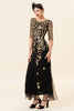 Load image into Gallery viewer, Black Golden Sequins 1920s Dress