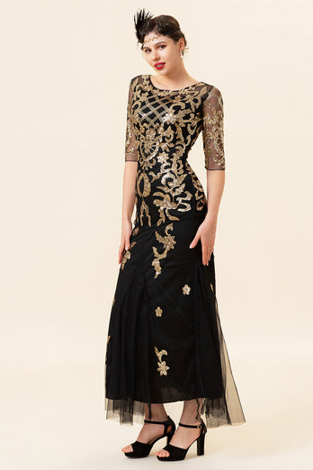 Black Golden Sequins 1920s Dress