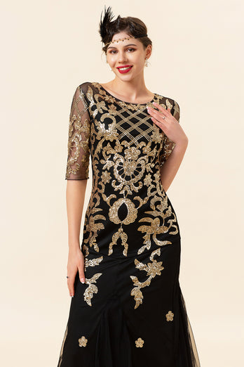 Black Golden Sequins 1920s Dress