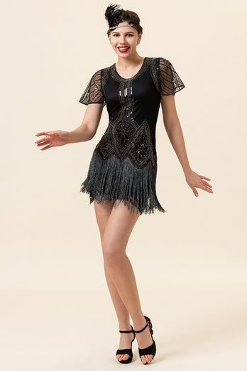 Luxurious Sequined Beaded Fringe 1920s Dress