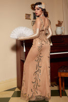 Load image into Gallery viewer, Champagne Sequins Gatsby 1920s Prom Dress