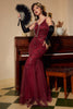 Load image into Gallery viewer, Red Sequins V-neck Long 1920s Dress