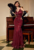 Load image into Gallery viewer, Red Sequins V-neck Long 1920s Dress