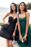 Load image into Gallery viewer, Cute Strapless Tulle Black Graduation Dress