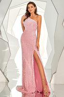 Load image into Gallery viewer, One Shoulder Sequined Mermaid Long Formal Dress
