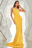 Load image into Gallery viewer, Yellow One Shoulder Sequined Mermaid Formal Dress