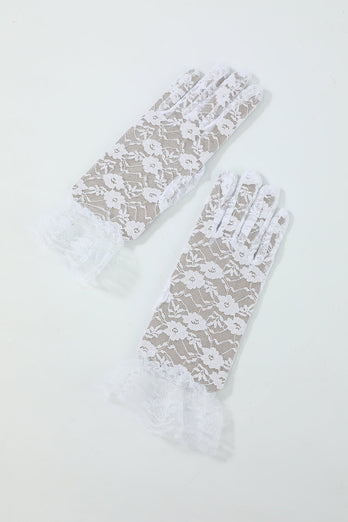 White Earrings Necklace Gloves Headpieces Four Pieces 1920s Accessories Sets