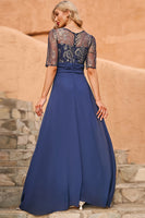 Load image into Gallery viewer, Grey Blue 3/4 Sleeves Mothe Of The Bride Dress