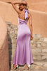 Load image into Gallery viewer, Light Puple Halter Backless Bridesmaid Dress