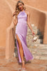 Load image into Gallery viewer, Light Puple Halter Backless Bridesmaid Dress