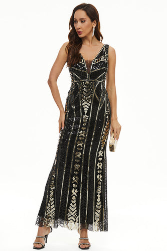 Sequin V-neck Sheath Long Formal Dress