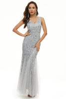 Load image into Gallery viewer, Leaves Sequins Tulle Long Formal Dress