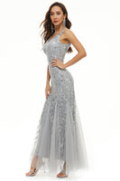 Load image into Gallery viewer, Leaves Sequins Tulle Long Formal Dress