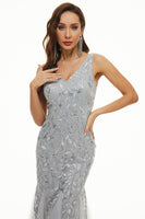 Load image into Gallery viewer, Leaves Sequins Tulle Long Formal Dress